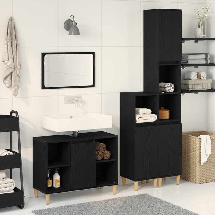 Set mobilier baie vidaXL 3 piese stejar negru lemn prelucrat - WALTI WALTI
