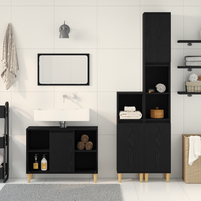 Set mobilier baie vidaXL 3 piese stejar negru lemn prelucrat - WALTI WALTI