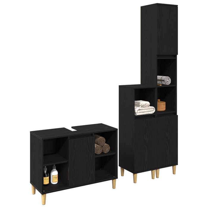 Set mobilier baie vidaXL 3 piese stejar negru lemn prelucrat - WALTI WALTI