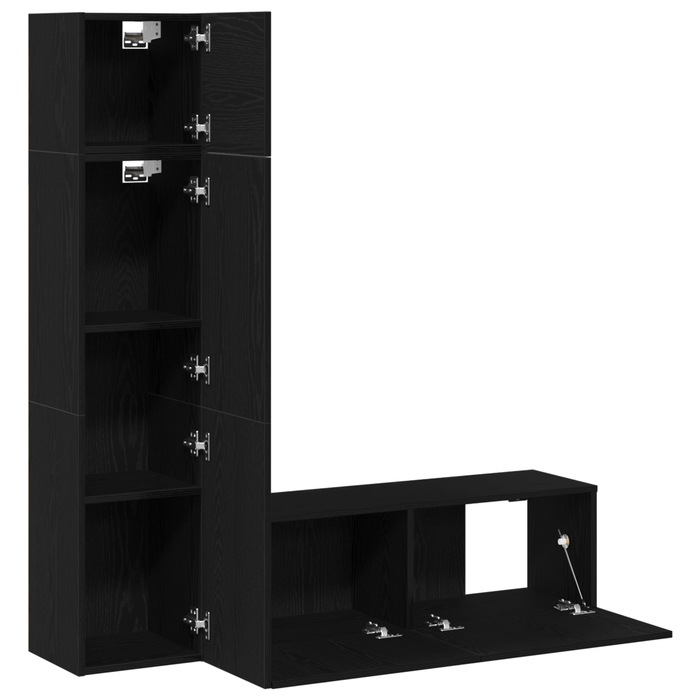 Set de cabinet TV montat pe perete 3 piese vidaXL Stejar negru lemn prelucrat - WALTI WALTI