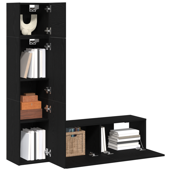 Set de cabinet TV montat pe perete 3 piese vidaXL Stejar negru lemn prelucrat - WALTI WALTI