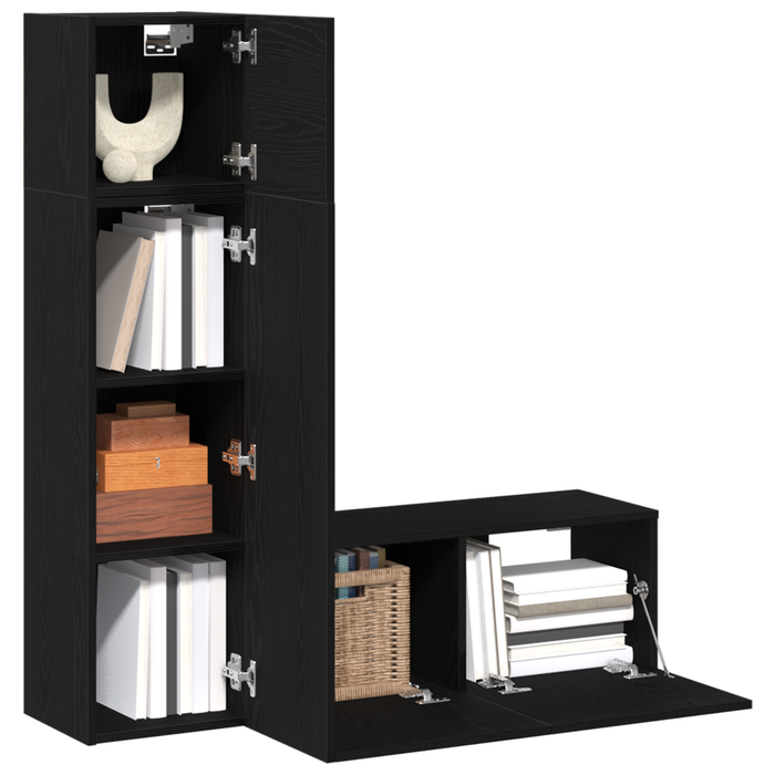 Set dulap TV, 3 piese, stejar negru, lemn prelucrat - WALTI WALTI