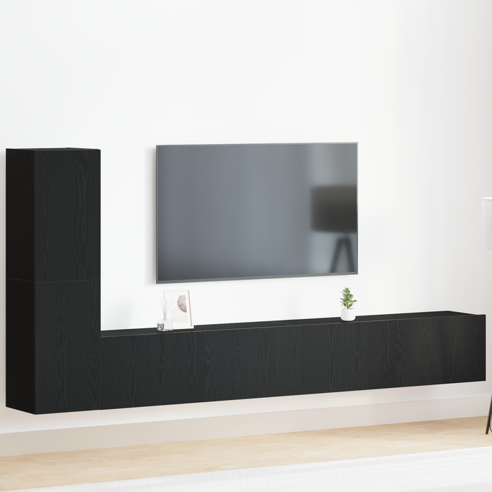 Set dulap TV, 3 piese, de perete, stejar negru, lemn prelucrat - WALTI WALTI