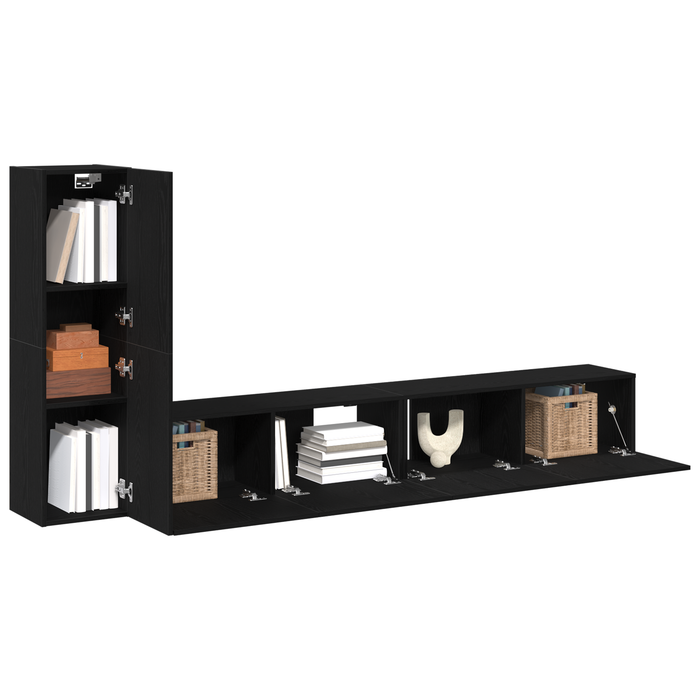 Set dulap TV, 3 piese, de perete, stejar negru, lemn prelucrat - WALTI WALTI