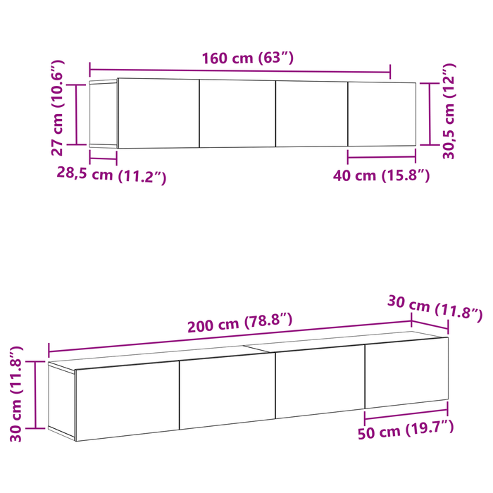 Set dulap TV, 4 piese, negru, lemn prelucrat - WALTI WALTI