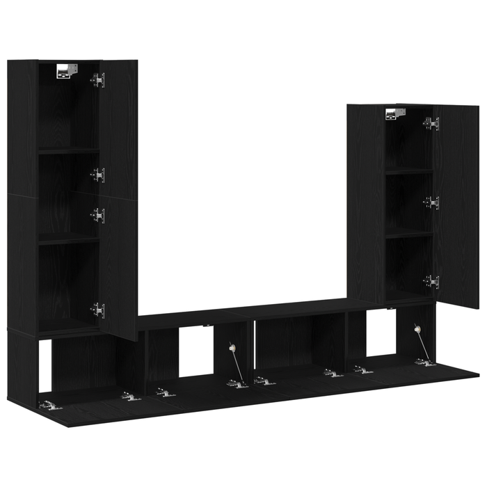 Set de dulap TV 4 piese montat pe perete lemn negru - WALTI WALTI