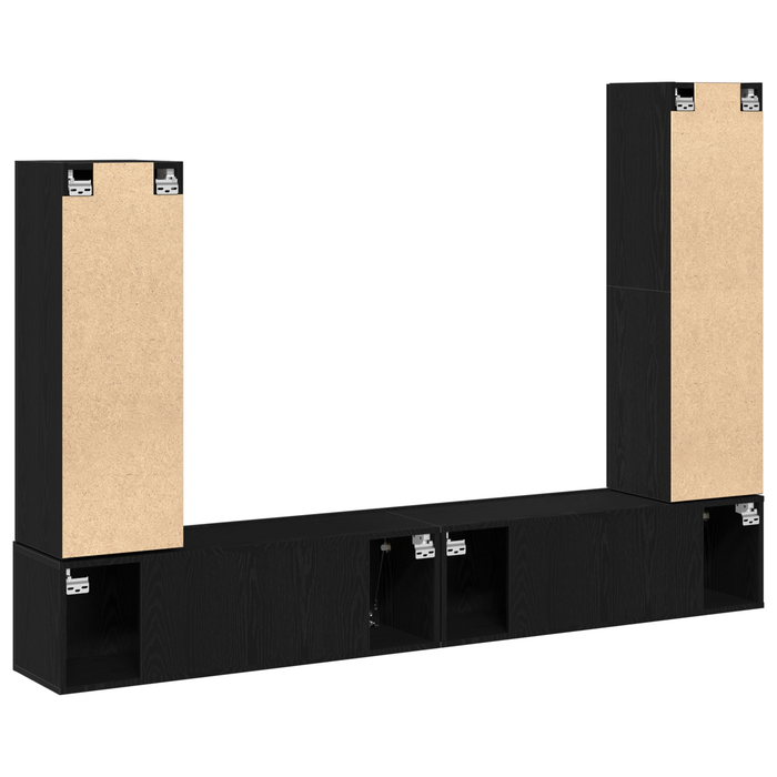 Set de dulap TV 4 piese montat pe perete lemn negru - WALTI WALTI