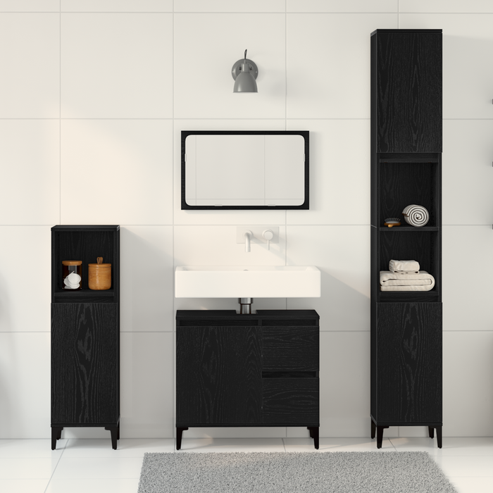 Set de dulapuri pentru baie în 3 piese Negru Stejar Lemn Compus - WALTI WALTI