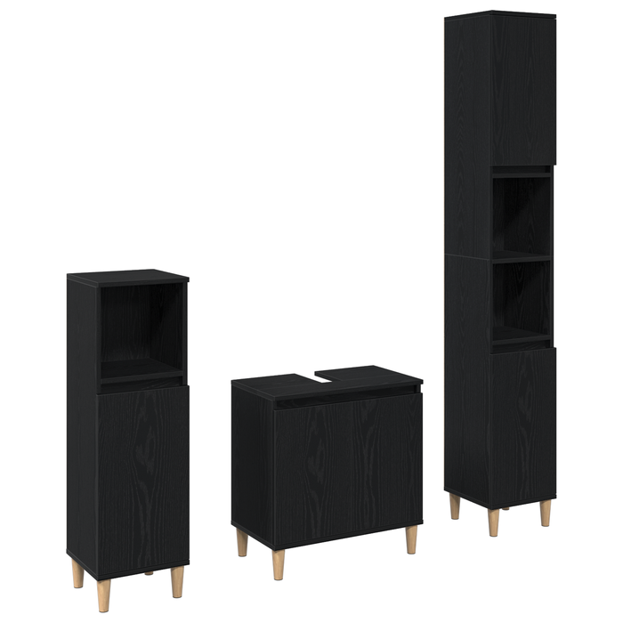 Set de Mobilier pentru Baie din 3 Piese Stejar Negru Lemn Prelucrat - WALTI WALTI