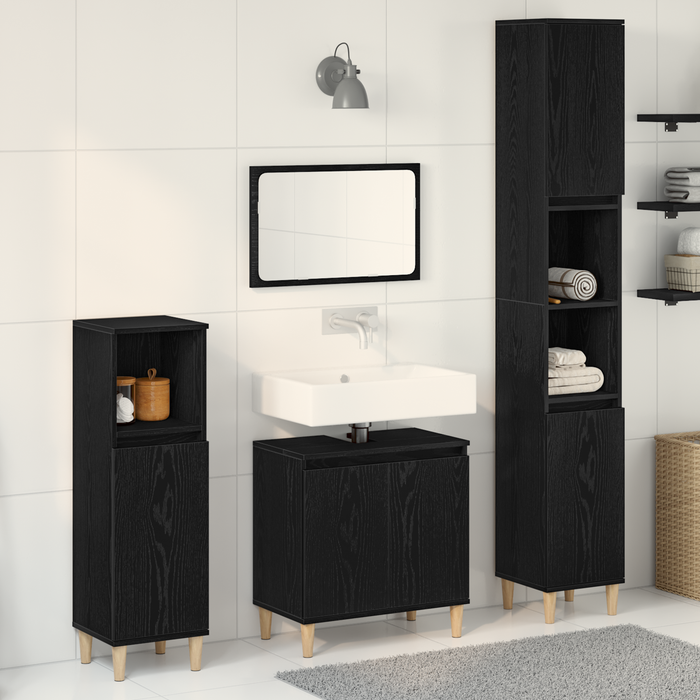Set de Mobilier pentru Baie din 3 Piese Stejar Negru Lemn Prelucrat - WALTI WALTI