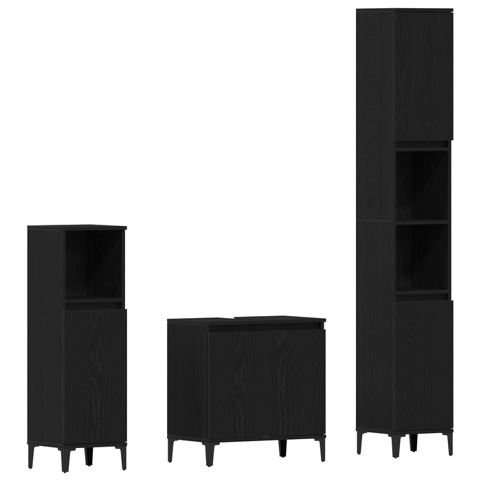 Set Mobilier Baie 3 Piese Stejar Negru Lemn Prelucrat - WALTI WALTI