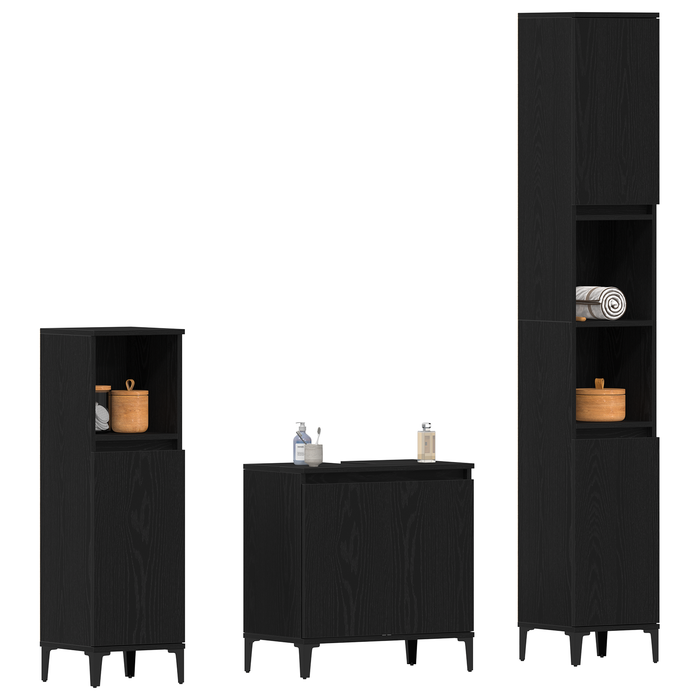 Set Mobilier Baie 3 Piese Stejar Negru Lemn Prelucrat - WALTI WALTI