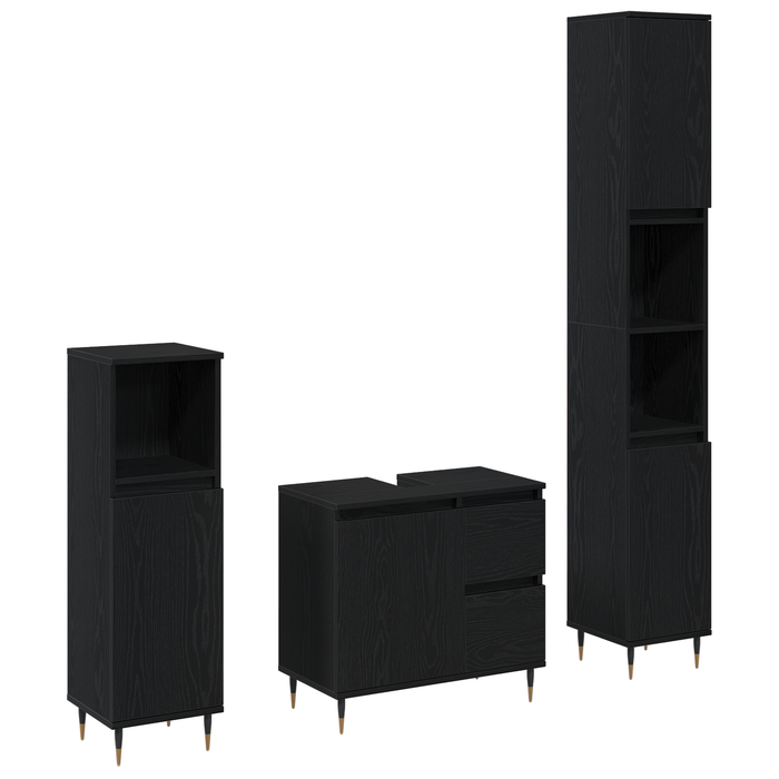 Set de Mobilier pentru Baie de 3 Piese Negru Stejar Lemn Stratificat - WALTI WALTI