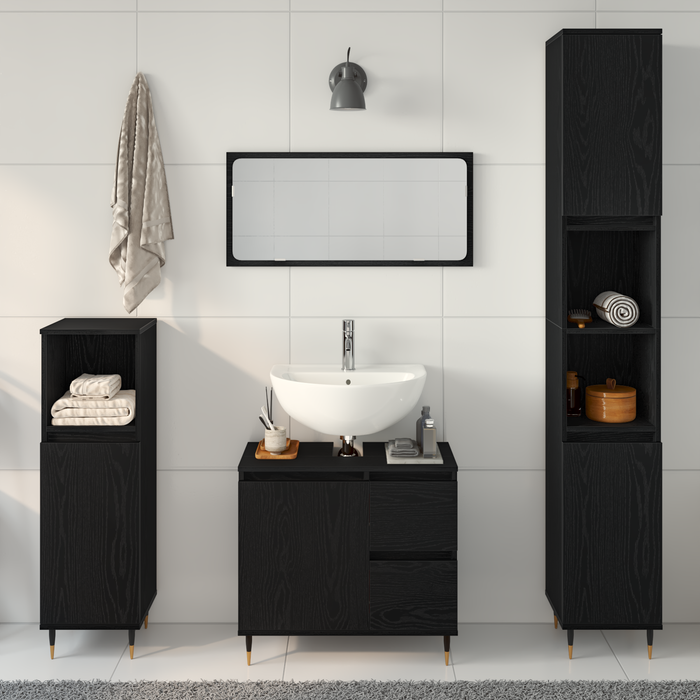 Set de Mobilier pentru Baie de 3 Piese Negru Stejar Lemn Stratificat - WALTI WALTI