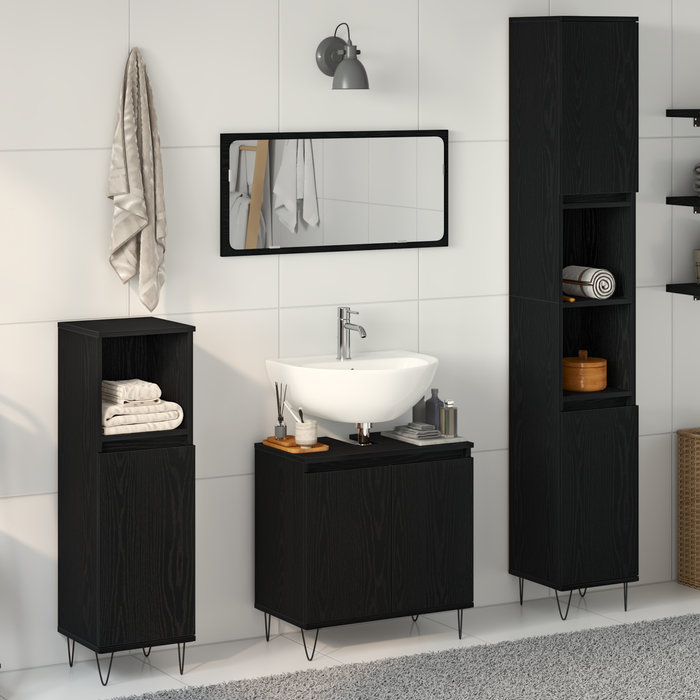 Set Mobilier Baie 3 Piese Stejar Negru Lemn Ingineresc - WALTI WALTI