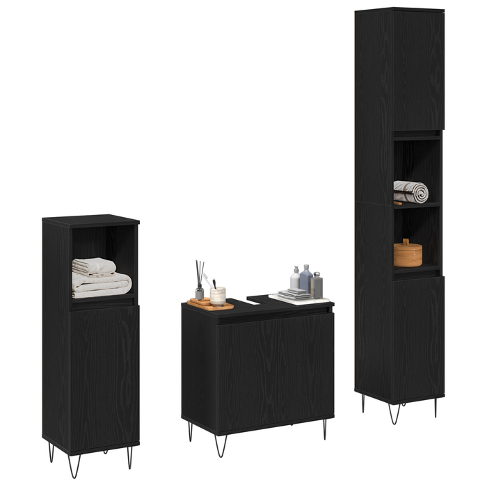 Set Mobilier Baie 3 Piese Stejar Negru Lemn Ingineresc - WALTI WALTI