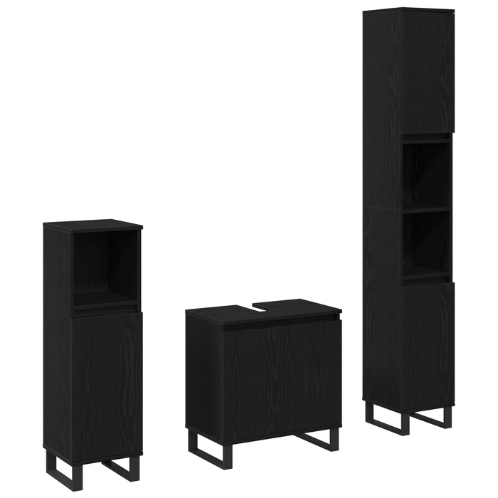 Set de Mobilier pentru Baie 3 Piese Stejar Negru din Lemn Ingineresc - WALTI WALTI