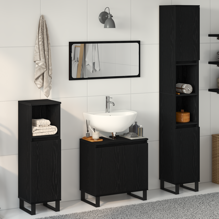 Set de Mobilier pentru Baie 3 Piese Stejar Negru din Lemn Ingineresc - WALTI WALTI