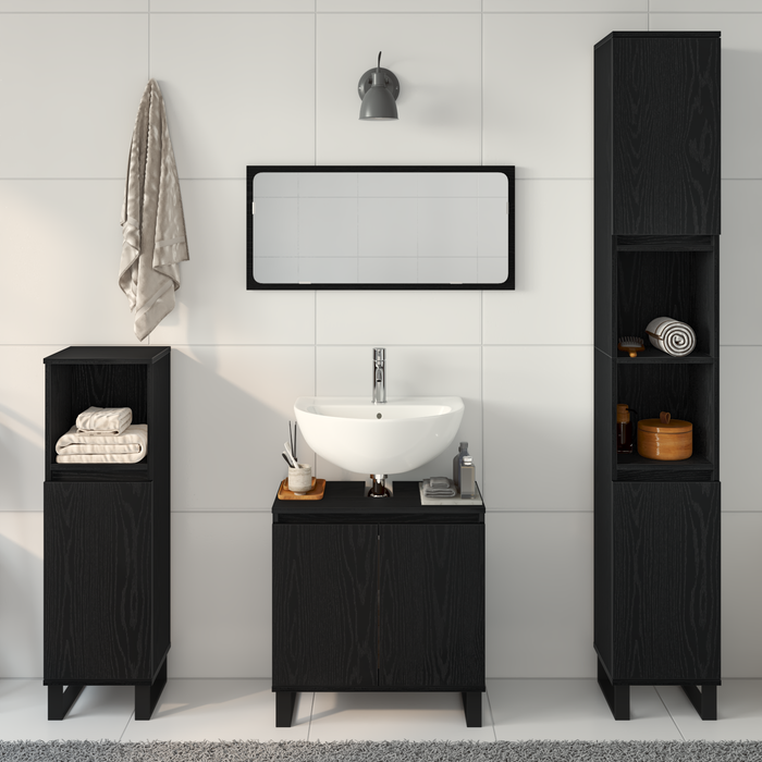 Set de Mobilier pentru Baie 3 Piese Stejar Negru din Lemn Ingineresc - WALTI WALTI