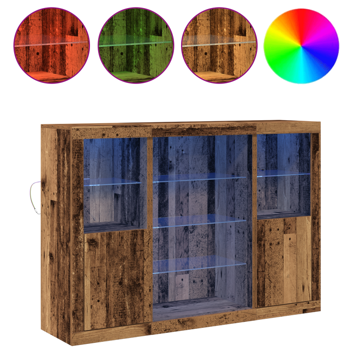Bufet cu lumini LED, lemn vechi, 142.5x37x100 cm, lemn prelucrat - WALTI WALTI