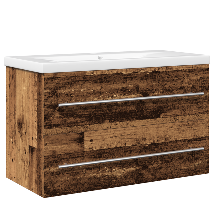 Cabinet de baie cu chiuvetă integrată, lemn rustic din material procesat. - WALTI WALTI