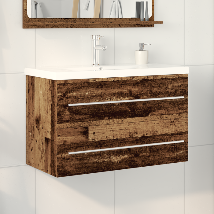 Cabinet de baie cu chiuvetă integrată, lemn rustic din material procesat. - WALTI WALTI