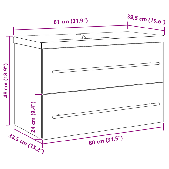 Cabinet de baie cu chiuvetă integrată, lemn rustic din material procesat. - WALTI WALTI