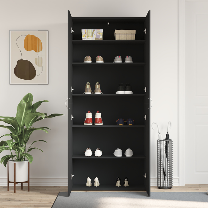 Dulap pentru pantofi Negru 80x35,5x180 cm Lemn prelucrat - WALTI WALTI