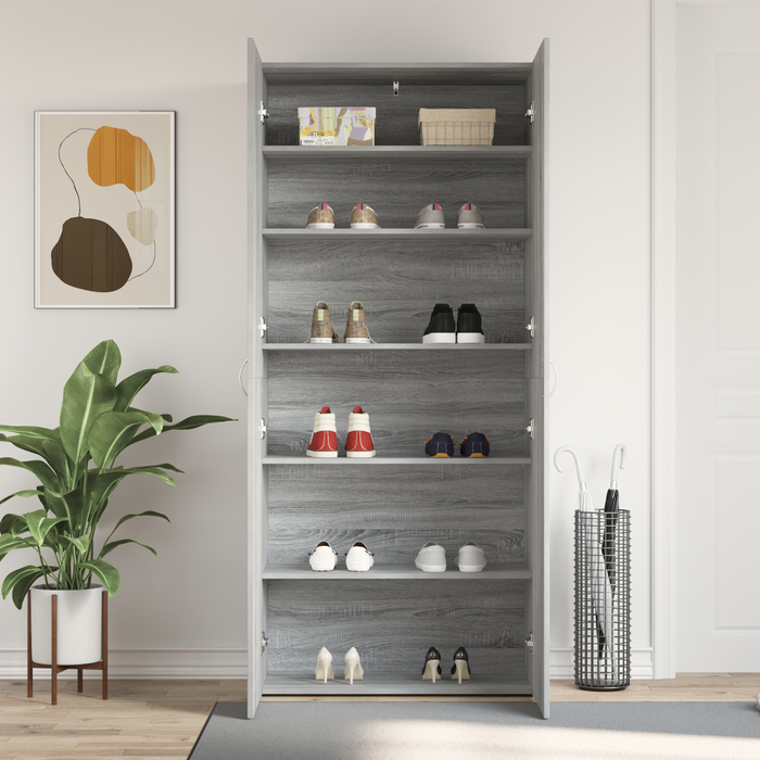 Dulap pentru Pantofi Gri Sonoma 80x35,5x180 cm Lemn Prelucrat - WALTI WALTI