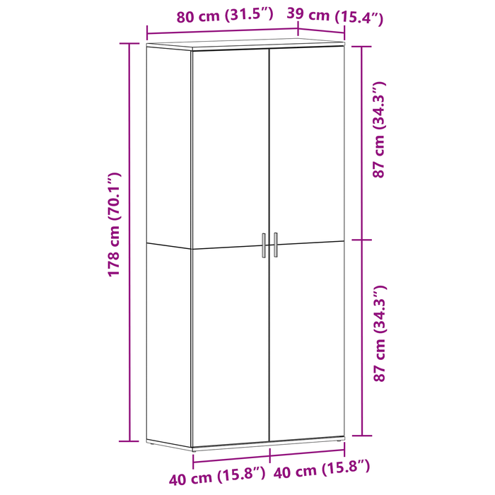 Dulap pentru Încălțăminte Stejar Artizanal 80x39x180 cm Lemn Prelucrat - WALTI WALTI