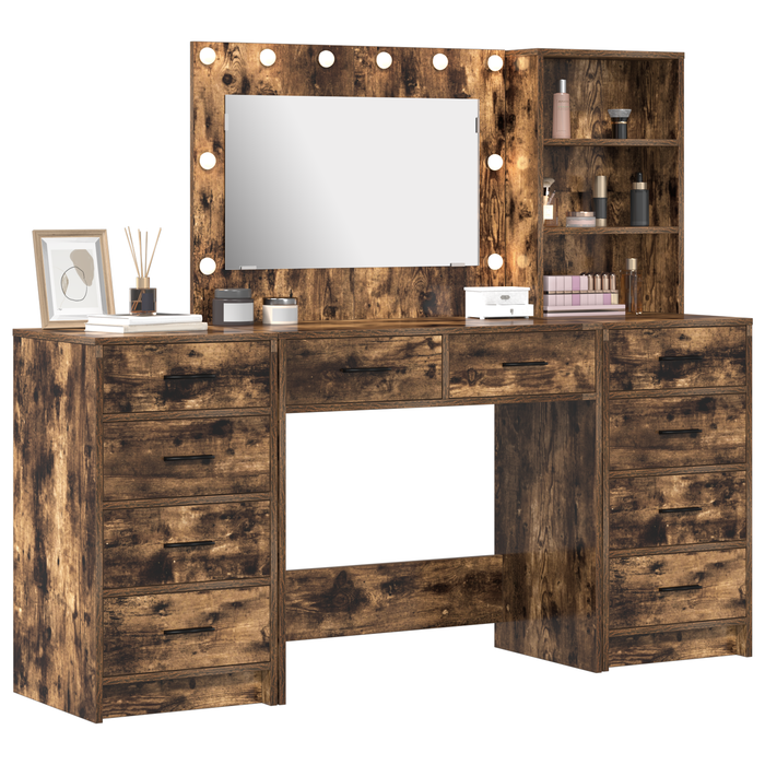 Set de toaletă 3 piese vidaXL cu LED din lemn de stejar afumat - WALTI WALTI