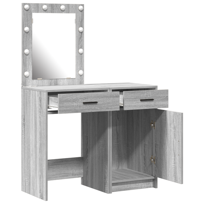 Set masă toaletă cu LED, 2 piese, gri sonoma, lemn prelucrat - WALTI WALTI