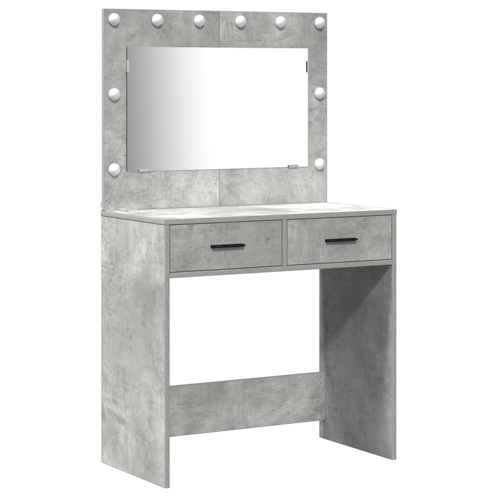 Set masă toaletă cu LED, 3 piese, gri beton, lemn prelucrat - WALTI WALTI