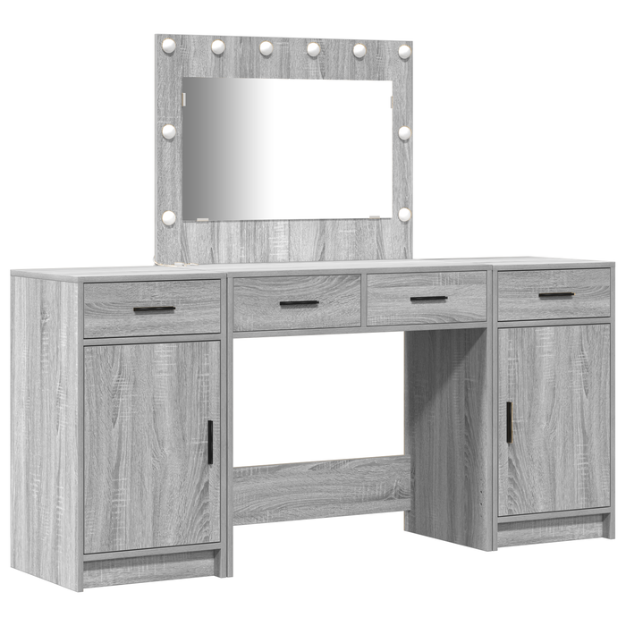 Set masă toaletă cu LED, 3 piese, gri sonoma, lemn prelucrat - WALTI WALTI