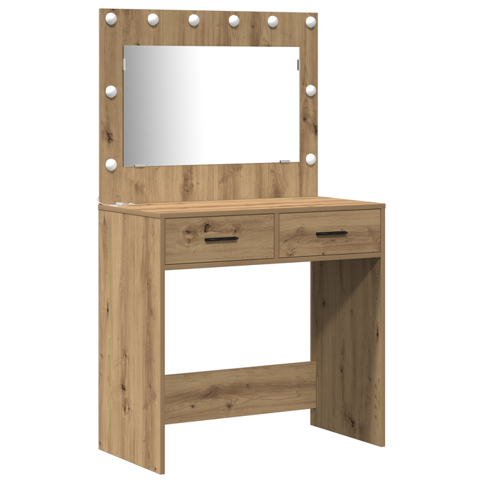 Set masă toaletă cu LED 3 piese, stejar artizanal, lemn - WALTI WALTI