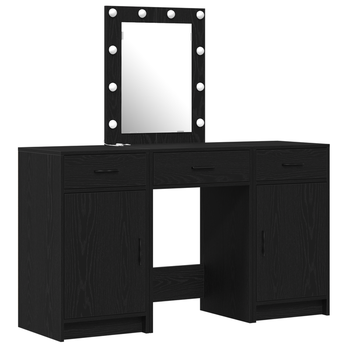 Set masă toaletă cu LED 3 piese, negru, lemn prelucrat - WALTI WALTI