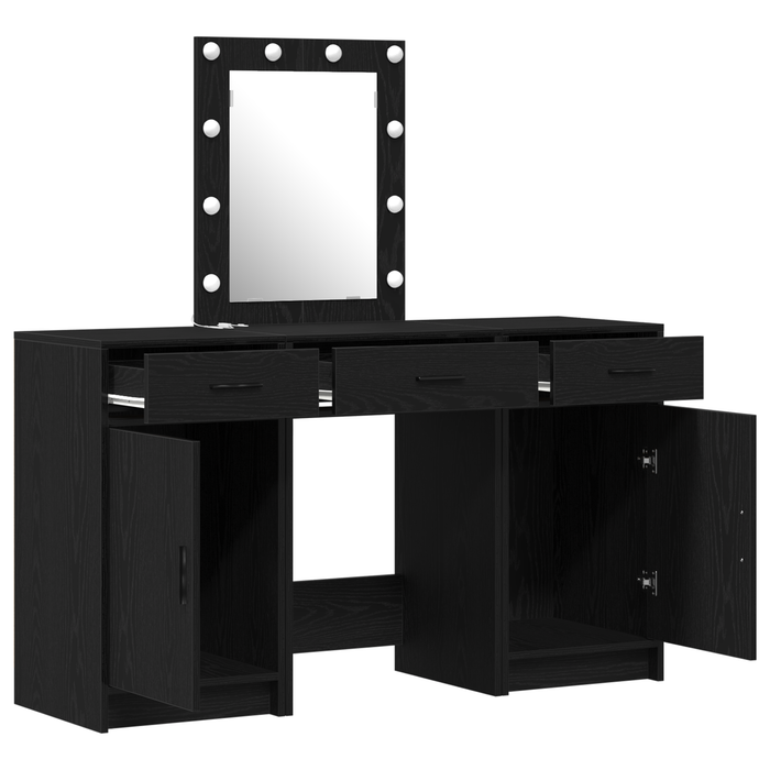 Set masă toaletă cu LED 3 piese, negru, lemn prelucrat - WALTI WALTI