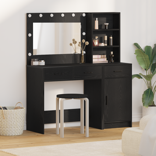 Set masă toaletă cu LED, 2 piese, negru, lemn prelucrat - WALTI WALTI