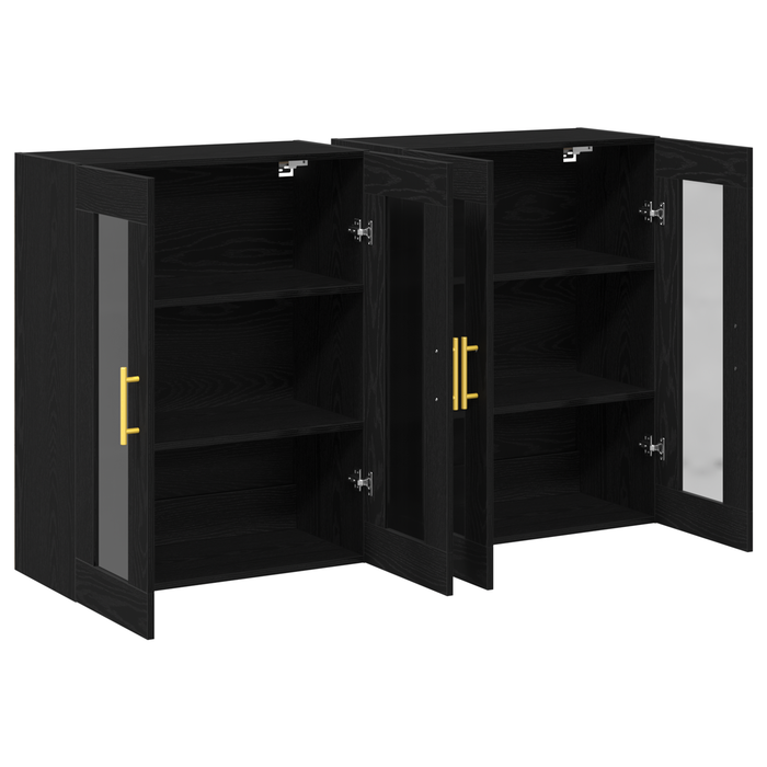 Dulapuri Montate pe Perete 2 buc Negru Stejar 69,5x34x90 cm Lemn Prelucrat - WALTI WALTI