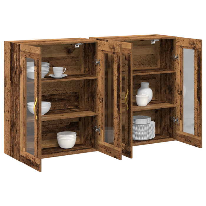Dulapuri Montate pe Perete 2 buc Lemn Vechi 69,5x34x90 cm Lemn Ingineresc - WALTI WALTI