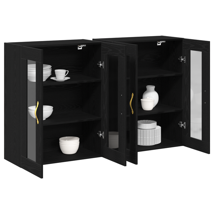 Dulapuri montate pe perete 2 buc Negru Stejar 69,5x34x90 cm Lemn compus - WALTI WALTI