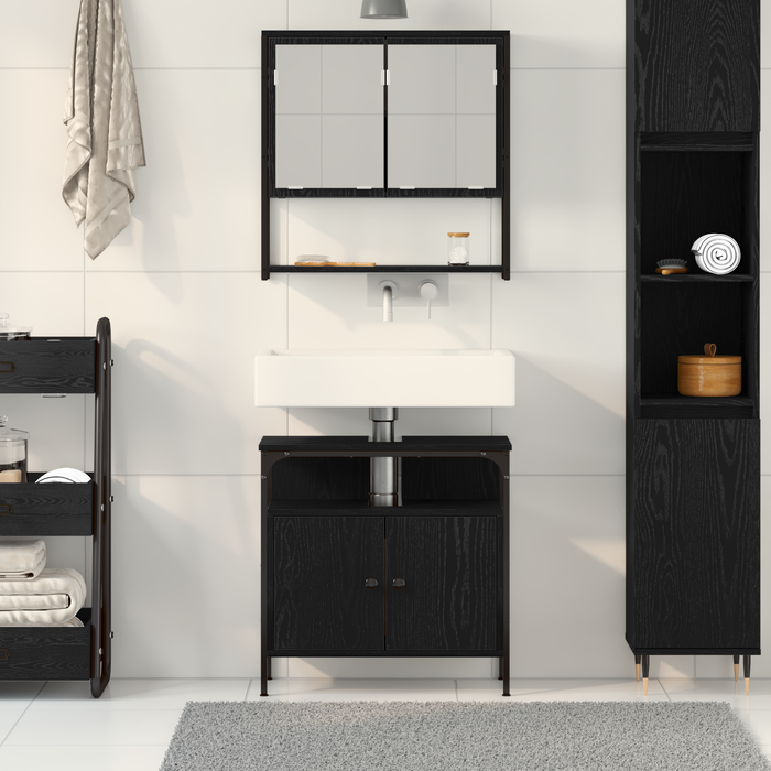 Set de mobilă pentru baie 2 piese din lemn laminat stejar negru - WALTI WALTI