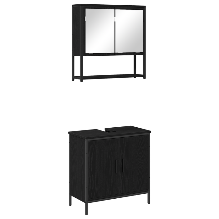 Set de mobilier pentru baie 2 piese în stejar negru din lemn prelucrat - WALTI WALTI
