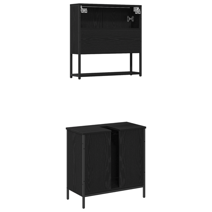 Set de mobilier pentru baie 2 piese în stejar negru din lemn prelucrat - WALTI WALTI