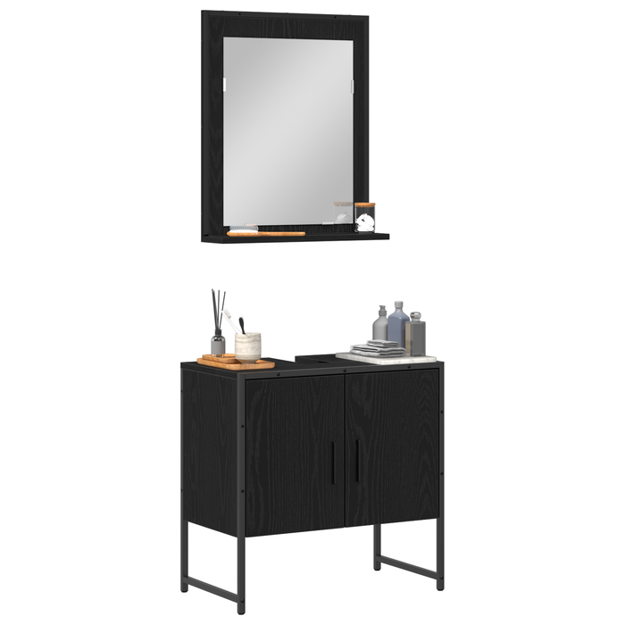 Set de dulapuri pentru baie 2 piese Negru Stejar din lemn tehnologic - WALTI WALTI