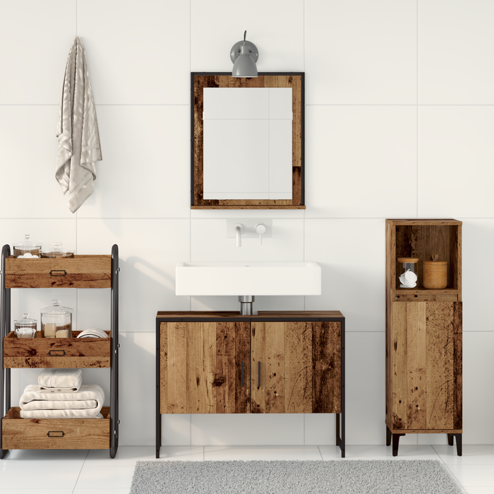 Set de mobilier pentru baie 2 piese din lemn vechi, lemn din inginerie - WALTI WALTI