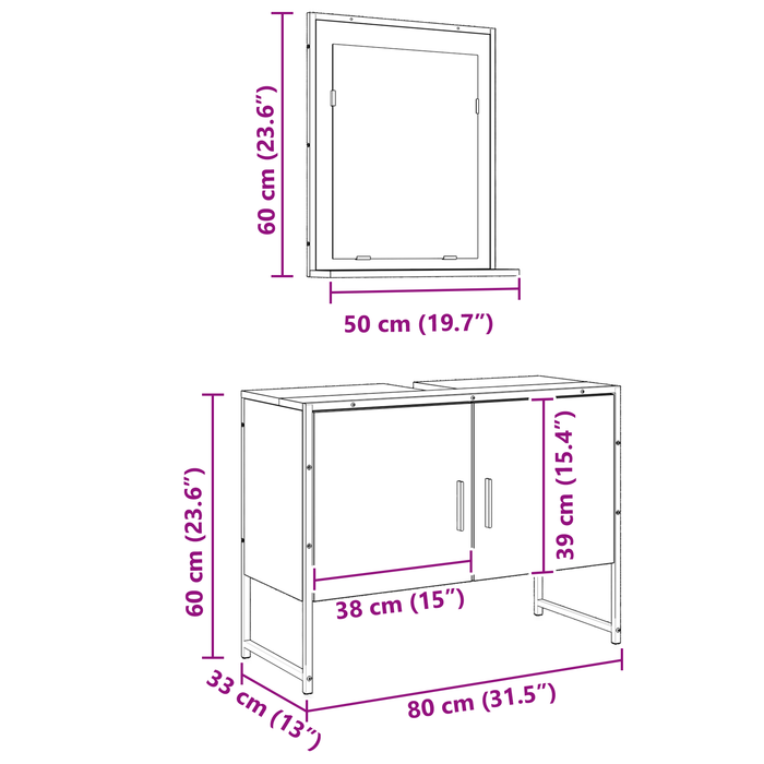Set de mobilier pentru baie 2 piese din lemn vechi, lemn din inginerie - WALTI WALTI