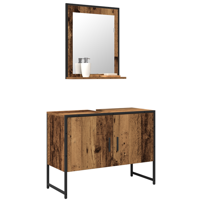 Set de mobilier pentru baie 2 piese din lemn vechi, lemn din inginerie - WALTI WALTI