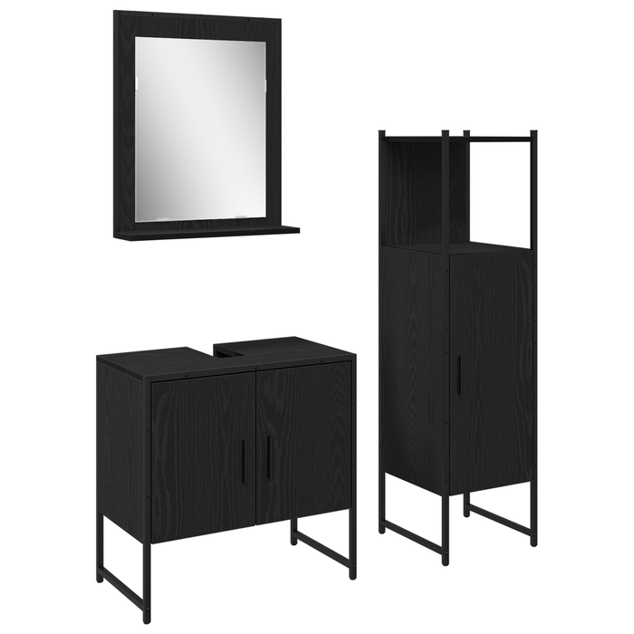 Set de dulapuri pentru baie 3 piese Negru Stejar Lemn prelucrat - WALTI WALTI