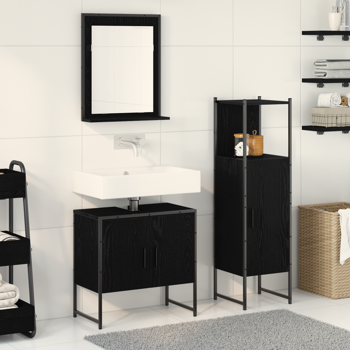 Set de dulapuri pentru baie 3 piese Negru Stejar Lemn prelucrat - WALTI WALTI